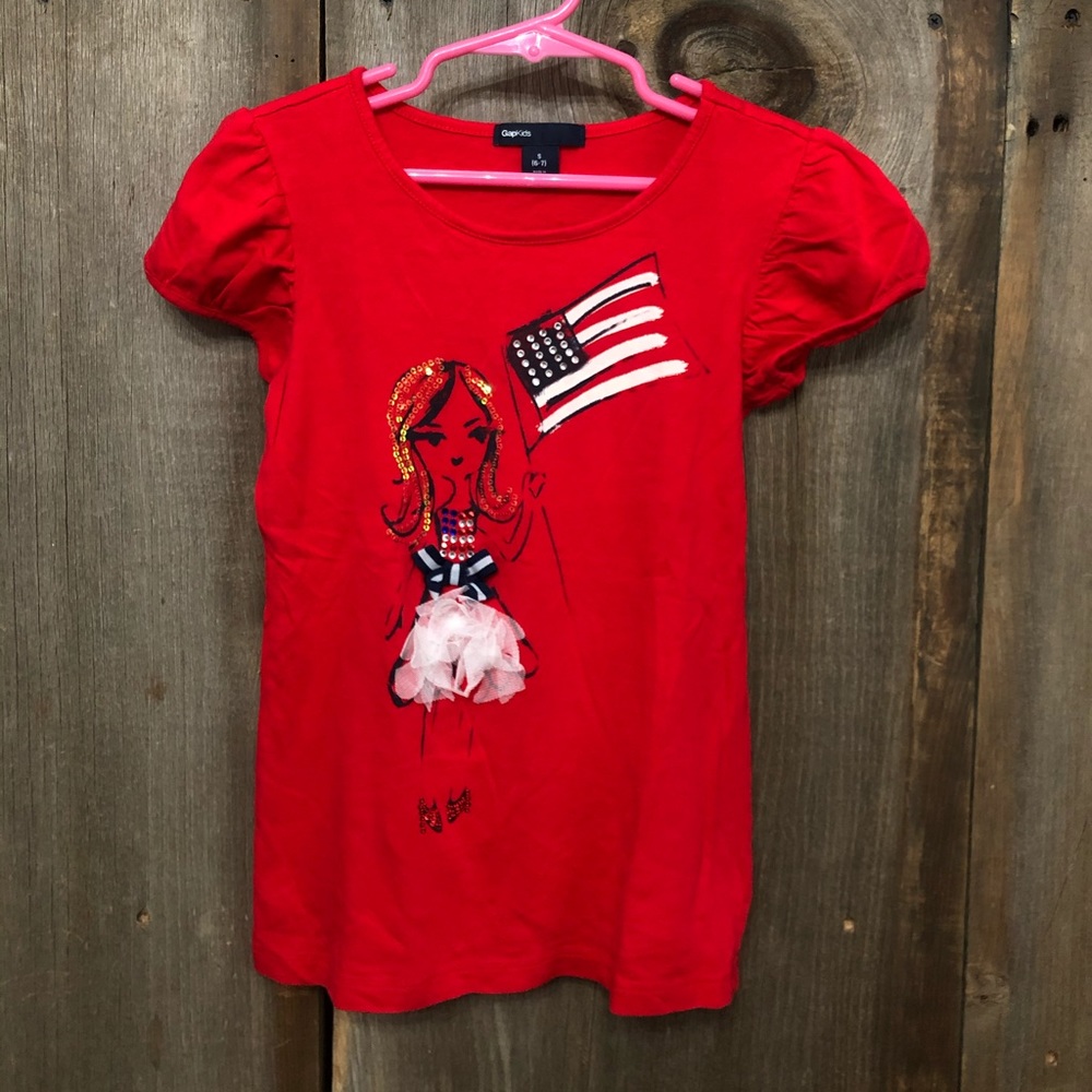 2012 GapKids USA Girl Americana Graphic Tee in Red Size Small 6 7